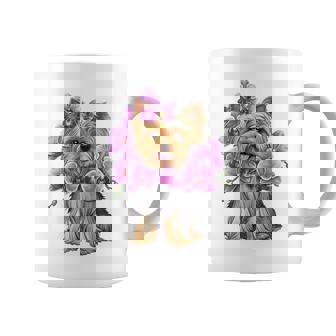 花を持つヨークシャー テリア 長袖tシャツ コーヒーマグ - Kawaiitshirt