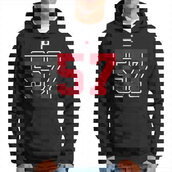 57 ナンバー カレッジスタイル ヴィンテージ 赤 白 日本国旗 パーカー - Kawaiitshirt