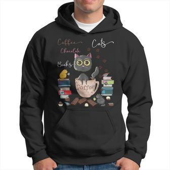 Libros De Café Con Gatos Y Chocolate Divertidos Amantes Del Café Y Gatos Negros Sudadera - Regaloses