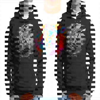 Rhinoceros アートワーク ポートレート 動物 アート カラフル スプラッシュ サイ パーカー - Kawaiitshirt