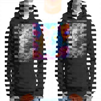 「お花畑のルディ猫」 油絵風ファンタジーアート 綺麗 かわいい オッドアイ リアル パーカー - Kawaiitshirt