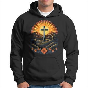 イースターデー クロスフラワー サンセット クリスチャン イースター パーカー - Kawaiitshirt