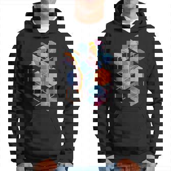 スタイリッシュ ティール オレンジ 六角形 モダン シェイプ マニア パーカー - Kawaiitshirt