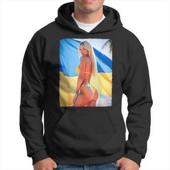 セクシーガールグラフィックtシャツ 「モダンピンナップガール&ウクライナ国旗2」 パーカー - Kawaiitshirt
