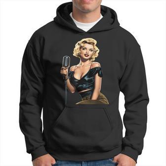 ピンナップガール ビンテージマイク 歌う オールドスクール パーカー - Kawaiitshirt