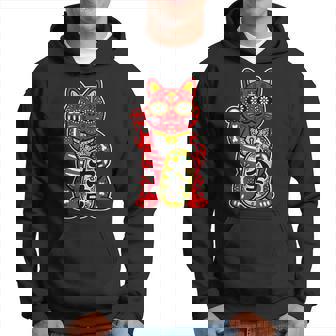 メキシコ 死者の日 と 招き猫 ネコ を組合わせた シュガー スカル キャット 赤 レッド 大吉 猫好き ねこマニア パーカー - Kawaiitshirt