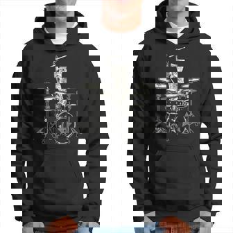 猫 ドラマー 動物ドラマー 猫 演奏 ドラム ドラムプレーヤー 長袖tシャツ パーカー - Kawaiitshirt
