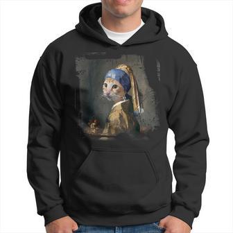 真珠のイヤリングを持つ少女 猫 パロディアート 面白い ヤン・フェルメール パーカー - Kawaiitshirt