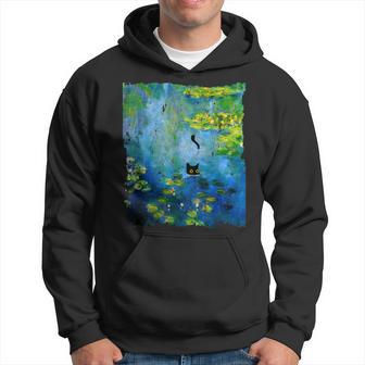 黒猫モネのスイレン絵画アート 猫好き パーカー - Kawaiitshirt