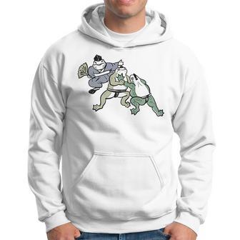 カエル 相撲 伝統 浮世絵 のようなカエルイラスト かわいい 渋かっこいい ワンポイント パーカー - Kawaiitshirt