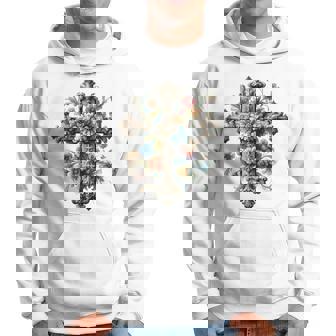 十字架 スピリチュアル キリスト 花 イエス 信仰 十字架 十字架 長袖tシャツ パーカー - Kawaiitshirt