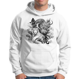 竜虎 墨絵 バックプリント パーカー - Kawaiitshirt