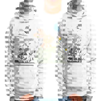 蝶のイースターとデイジーを保持している甘いウサギのウサギ 長袖tシャツ パーカー - Kawaiitshirt