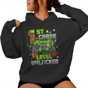 1St Grade Level Unlocked Video Gamer Pixel Back To School Women Hoodie - Thegiftio UK