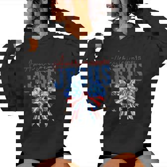 America Needs Jesus Christian Usa Flag 4Th Of July Bow Retro Women Hoodie - Monsterry