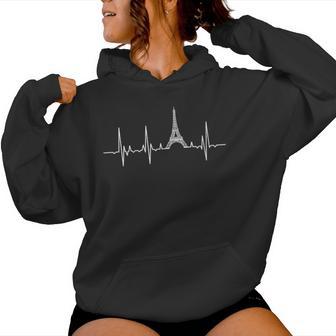 Amo París Latidos Del Corazón Torre Eiffel Francia Cuello Sudadera con capucha para mujer - Regaloses