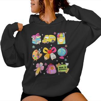 Back To School Cute Teacher Coquette Pencil Bow School Bus Women Hoodie - Thegiftio UK