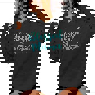 Blessed Mama Teal Watercolor Typography For Mom Women Hoodie - Monsterry