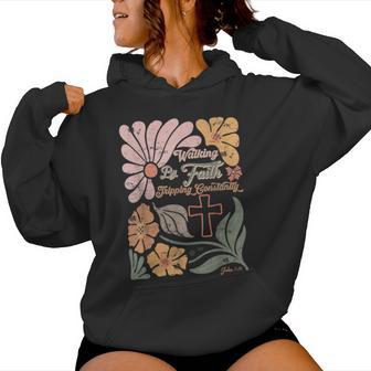 Boho Retro Christian Walking By Faith Tripping Constantly Women Hoodie - Thegiftio UK