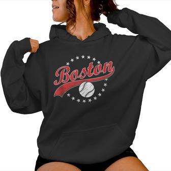 Boston Ma Vintage Sport Red Text Baseball Women Hoodie - Thegiftio UK