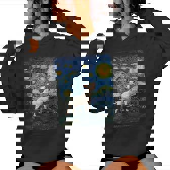 Bull Terrier Howling Moon Noche Estrelladaan Gogh Divertido Cuello Sudadera con capucha para mujer - Regaloses