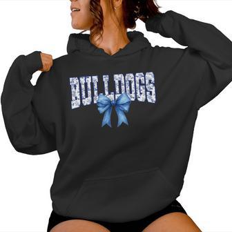 Bulldogs Floral Toile Royal Blue Watercolor Coquette Bow Women Hoodie - Thegiftio UK