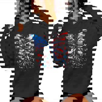 Butterfly Usa Flag Cute 4Th Of July American Butterfly Women Hoodie | Mazezy