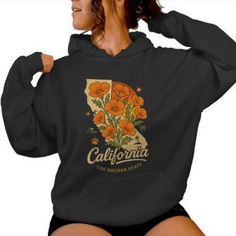 California Poppy Flower Vintage The Golden State Retro Women Hoodie - Thegiftio UK
