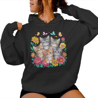 Cat Colorful Kittens Floral Cat Women Hoodie - Thegiftio UK