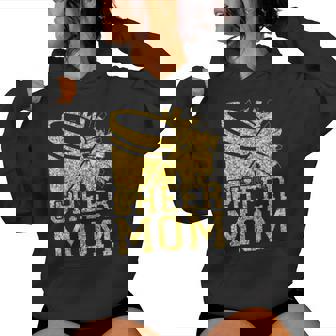 Cheer Mom Biggest Fan Cheerleader Black Yellow Pom Pom Women Hoodie | Seseable FR