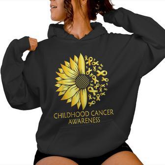 Childhood Cancer Awareness Yellow Sunflower Gold Ribbon Women Hoodie - Thegiftio UK