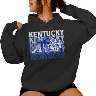 Coquette Blue Floral Bow Kentucky Women Hoodie - Thegiftio UK