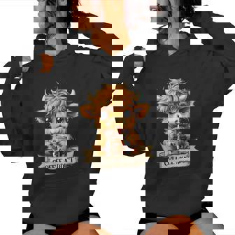 Cute Highland Cow Coffee Addict Drink Coffee Cowgirl Women Hoodie - Thegiftio UK
