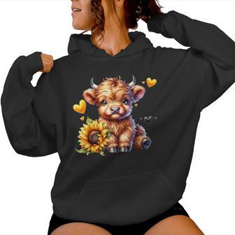 Cute Highland Cow With Sunflower Girl Women Hoodie - Thegiftio UK
