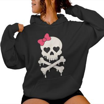 Cute Skull Pink Bow Dripping Crossbone Halloween Girls Women Hoodie - Thegiftio