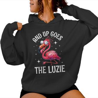 Damen And Up Goes The Luzieerrückter Flamingo Feiernpruch Mit-Ausschnitt Kapuzenpullover für Damen - Geschenkecke