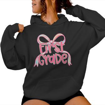 First Grade Coquette Bow Back To School First Day Of School Women Hoodie - Thegiftio UK