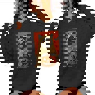 Vintage Black Cat Halloween Pumpkin Spooky Ghost Women Women Hoodie | Mazezy