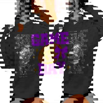 Game Day Football Bow Cheer Mom Purple & Gold Team Spirit Women Hoodie - Thegiftio