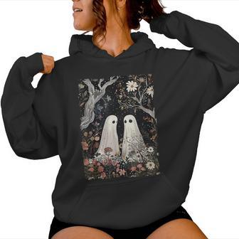 Ghost In The Flower Forest Halloween Spooky Season Vintage Women Hoodie - Thegiftio UK