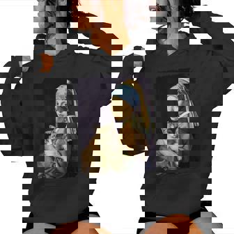 Girl With A Pearl Earring And A Cat 名画パロディ アート猫 レディースパーカー - Kawaiitshirt