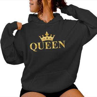 Gold Queen Text With Crown Women Hoodie - Monsterry