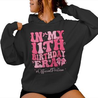 Groovy In My 11Th Birthday Era Coquette Bow Birthday Girl Women Hoodie - Thegiftio UK