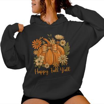 Happy Fall Y'all Coquette Bow Pumpkin Thanksgiving Women Women Hoodie - Thegiftio UK