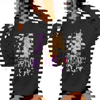 Kinder Geburtstag 7 Mädchen Pferd Reitentall Party 7 Jahre Alt Kapuzenpullover für Damen - Geschenkecke