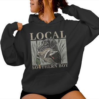 Local Southern Boy Duck Hunting Black Lab Outdoor Vintage Women Hoodie - Monsterry