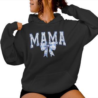 Mama Coquette Toile Blue Bow Floral Mother's Day Mom Family Women Hoodie - Thegiftio UK