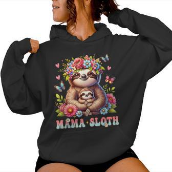 Mama Sloth Mother's Day Matching Floral Mommy Mom Women Hoodie - Thegiftio UK