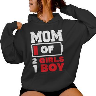 Mom Of 2 Girls And 1 Boy Battery Low Mother's Day Women Hoodie - Thegiftio UK