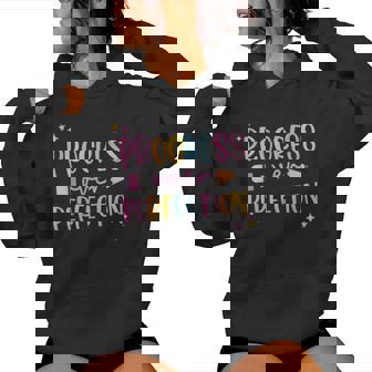 Motivational Progress Over Perfection Back To School Teacher Women Hoodie - Monsterry